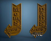 Mom's and Dad's Garage Sign, 3D STL Model 6345- 6349