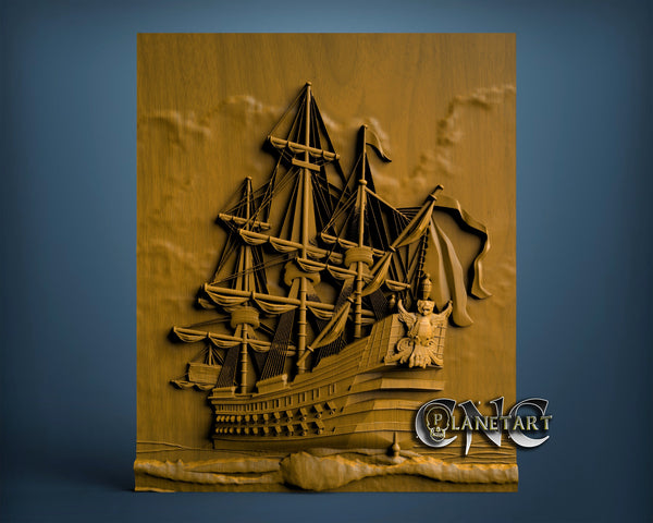 Ship on the Sea, 3D STL Model 6623