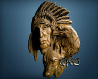 Indian with Eagle and Wolf, 3D STL Model 2099