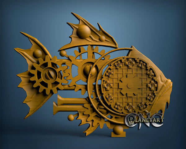 Mechanic Fish Clock, 3D STL Model 1283