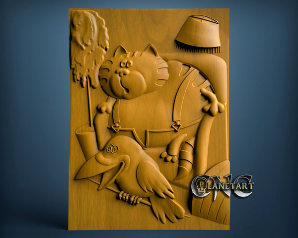 Fat Cat and Crow, 3D STL Model 0937