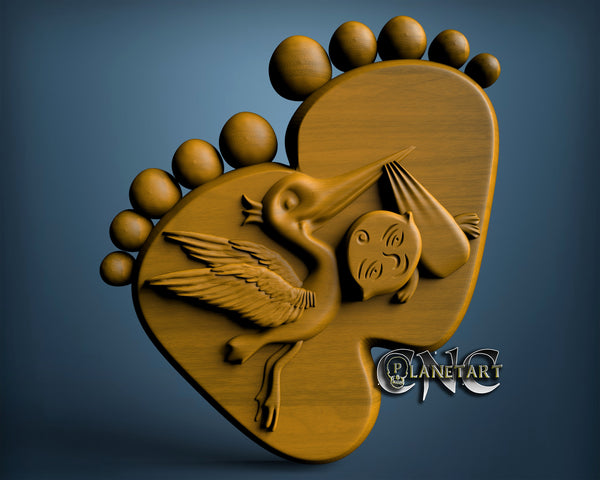 Baby Feet with Stork, 3D STL Model 10118