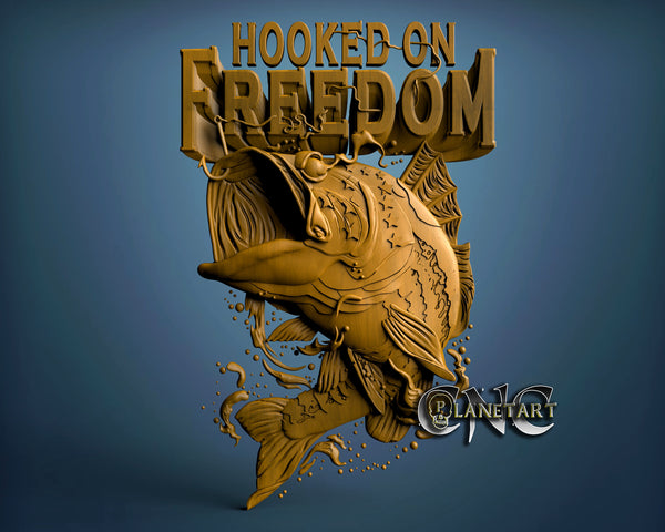 Fish Hooked on Freedom, 3D STL Model 10107