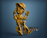 Boy on Bicycle, 3D STL Model 10277